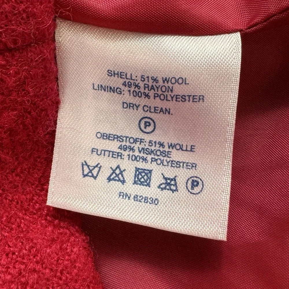 Lands' End Wool‎ Blend Jacket Womens 14 Red Zip Up Classic Preppy Minimalist